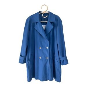 Vintage Indigo Blue Double Breasted Vented Back Mid Length Outerwear Trench Coat